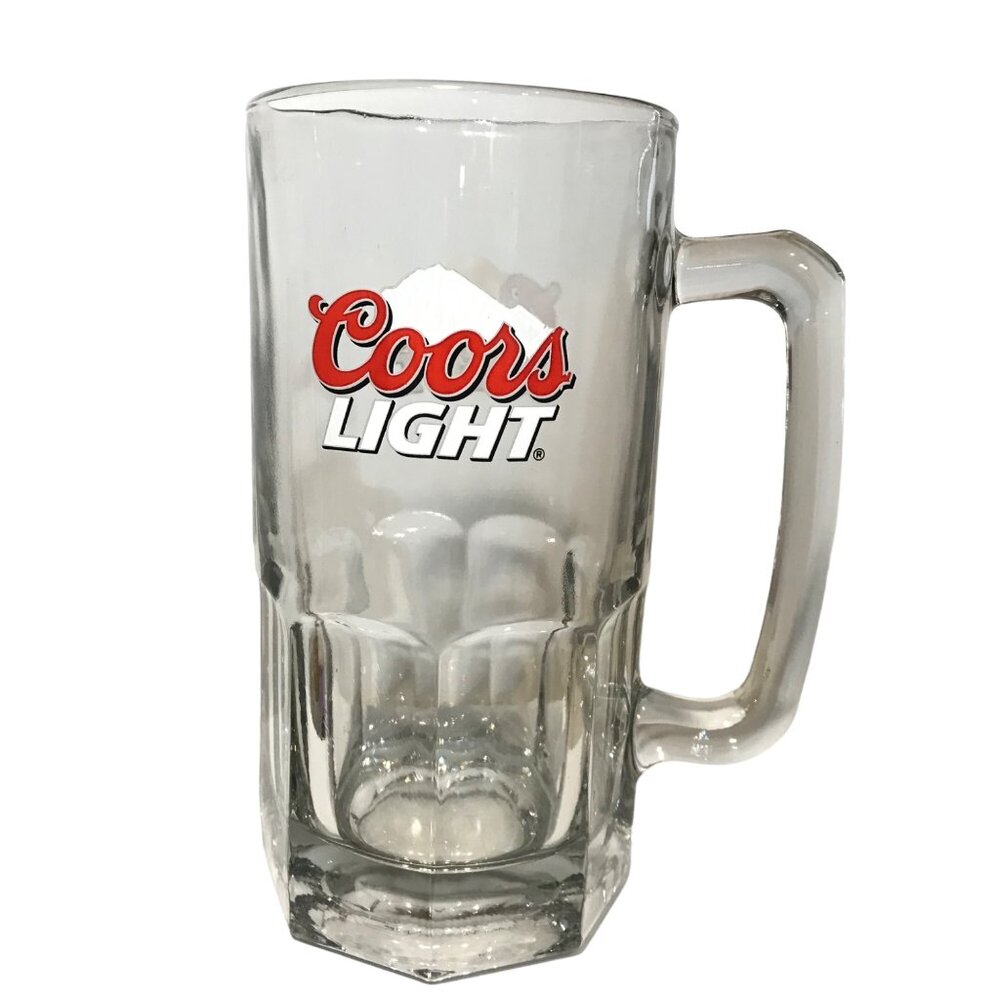 Coors Light Beer Mug Glass 7" Tall 4" Diameter Clear Glass Mancave Rockies